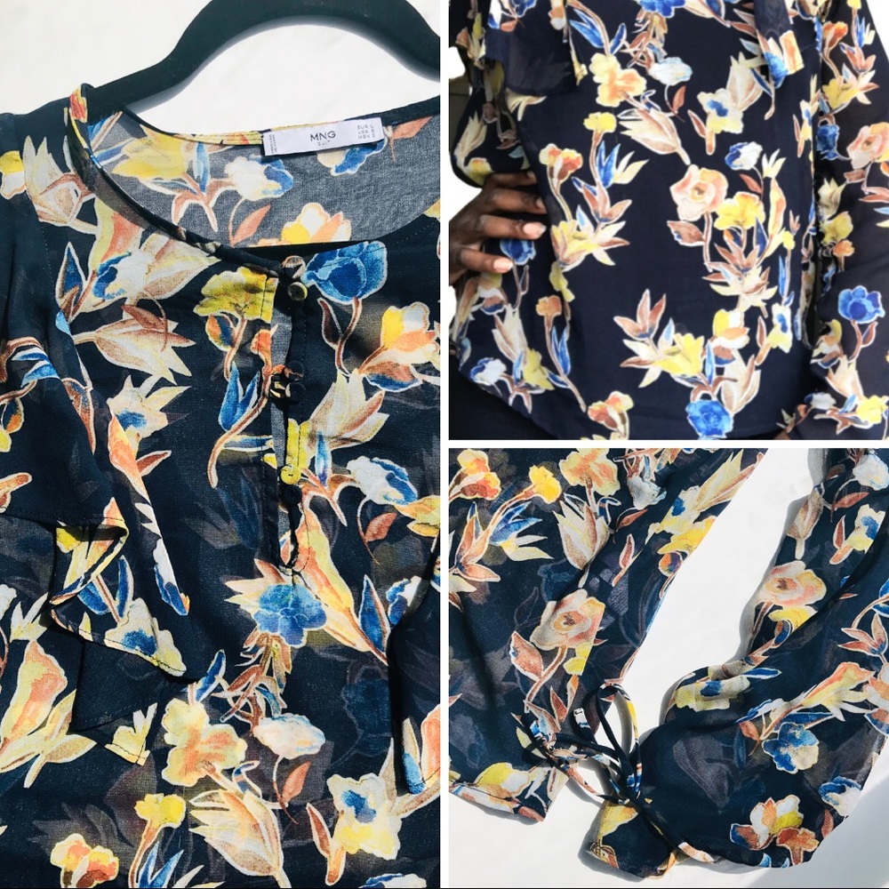 Mango Floral Print Blouse with ruffle details M